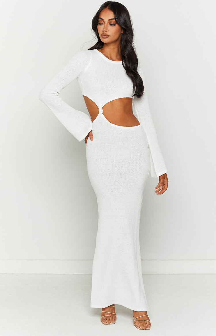 Knitted Cutout Long Sleeve Slit Maxi Dresses