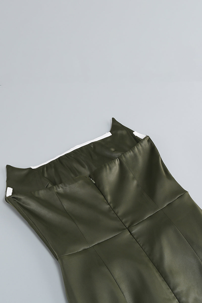 Irregular Neck Seam Corset Strapless High Slit Satin Evening Gown Slim Maxi Dresses