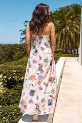 Mixed Prints Loose Fit A-Line Vacation Maxi Tube Dresses-Beige