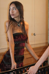 Floral Pattern Boat Neck Slim Fit Velvet Mini Tube Dresses-Burgundy