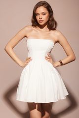 Boat Neck Corset A-Line Mini Tube Dresses-White