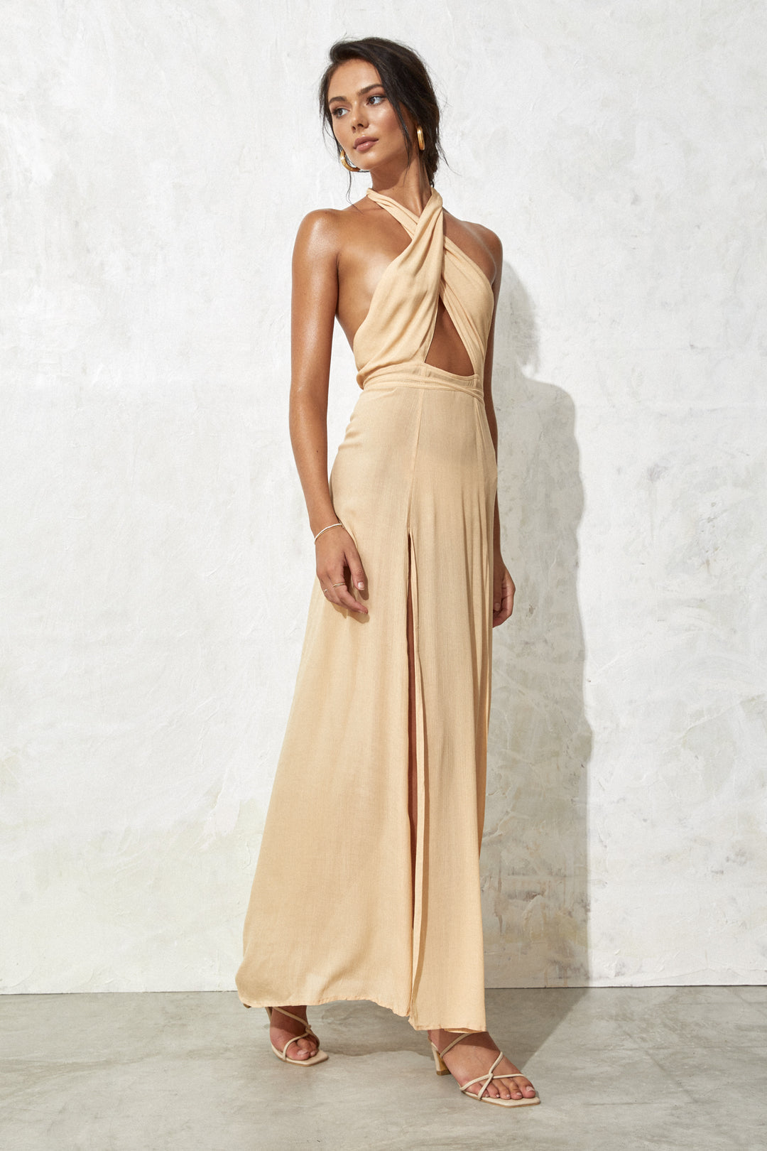 Cross Halter Sleeveless Slit Maxi Dresses