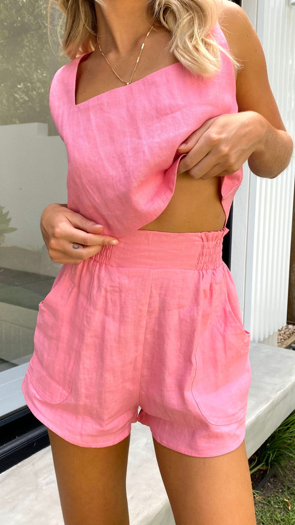 Relaxed Fit Linen Shorts Pants And Top Set
