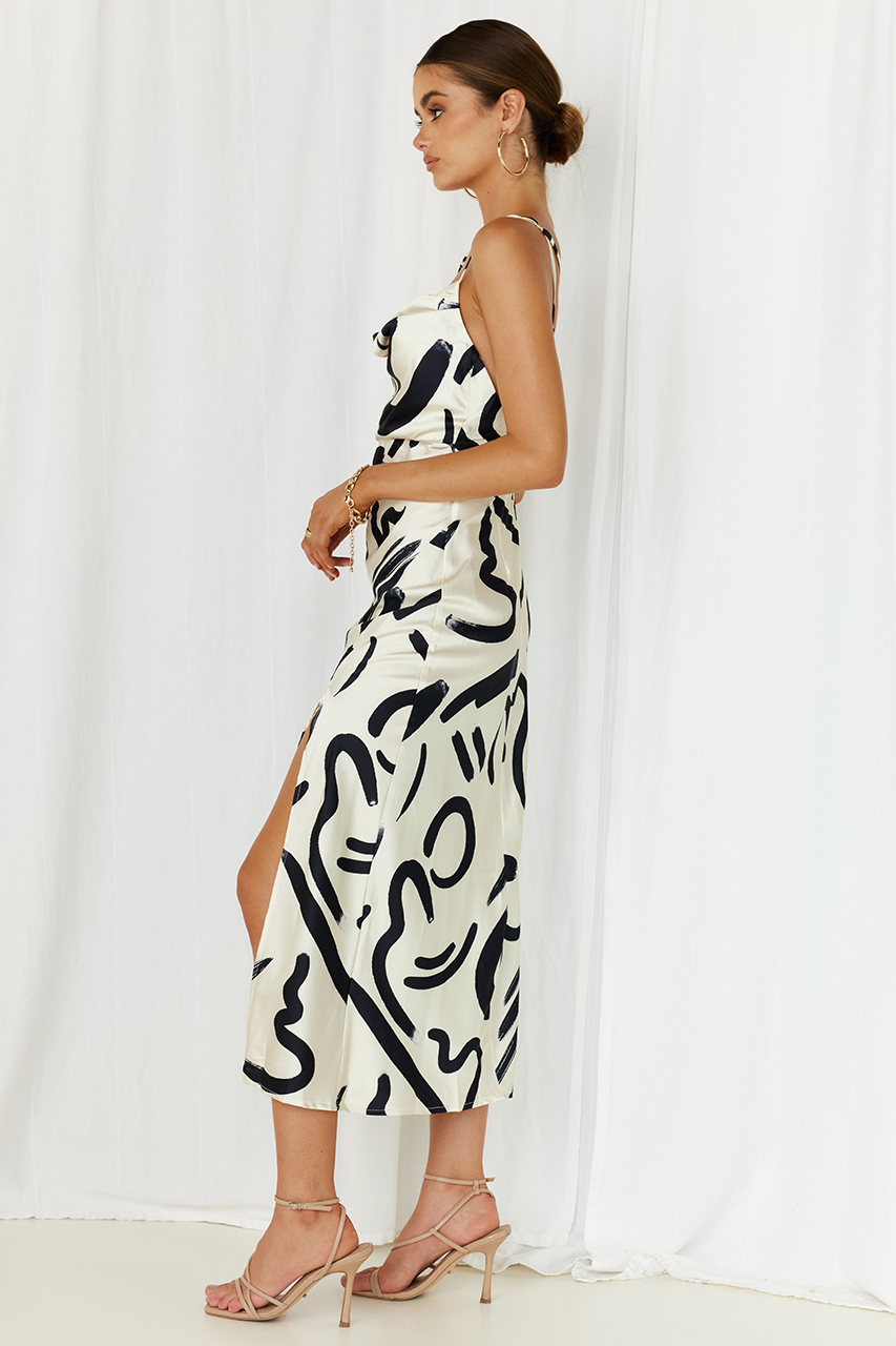 Printed Slit Slip Midi Dresses