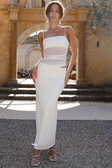 Solid Color Ruched Cami Slim Fit Maxi Skirt Matching Set-White