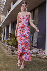 Cross Cami Boat Neck Backless Tied Up Floral Print Vacation Slim Maxi Dresses