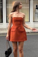 Solid Color Boat Neck A-Line Mini Tube Dresses-Orange