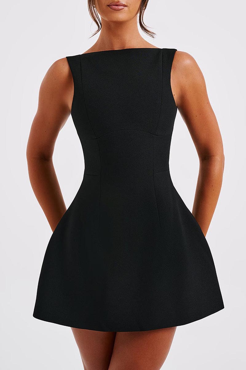 Solid Color A-Line Backless Mini Tank Dresses-White