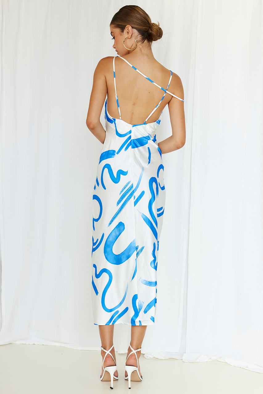 Printed Slit Slip Midi Dresses