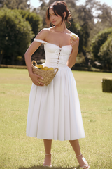 Lace Trim Front Lace Up Corset A-Line Slip Midi Dresses-White Pre Order