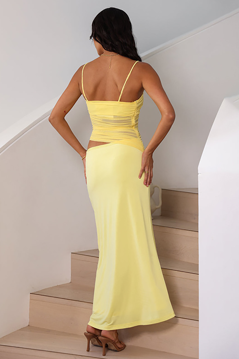 Solid Color Ruched Cami Slim Fit Maxi Skirt Matching Set-White