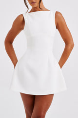 Solid Color A-Line Backless Mini Tank Dresses-White
