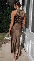 Turtleneck Sleeveless Satin Midi Dresses