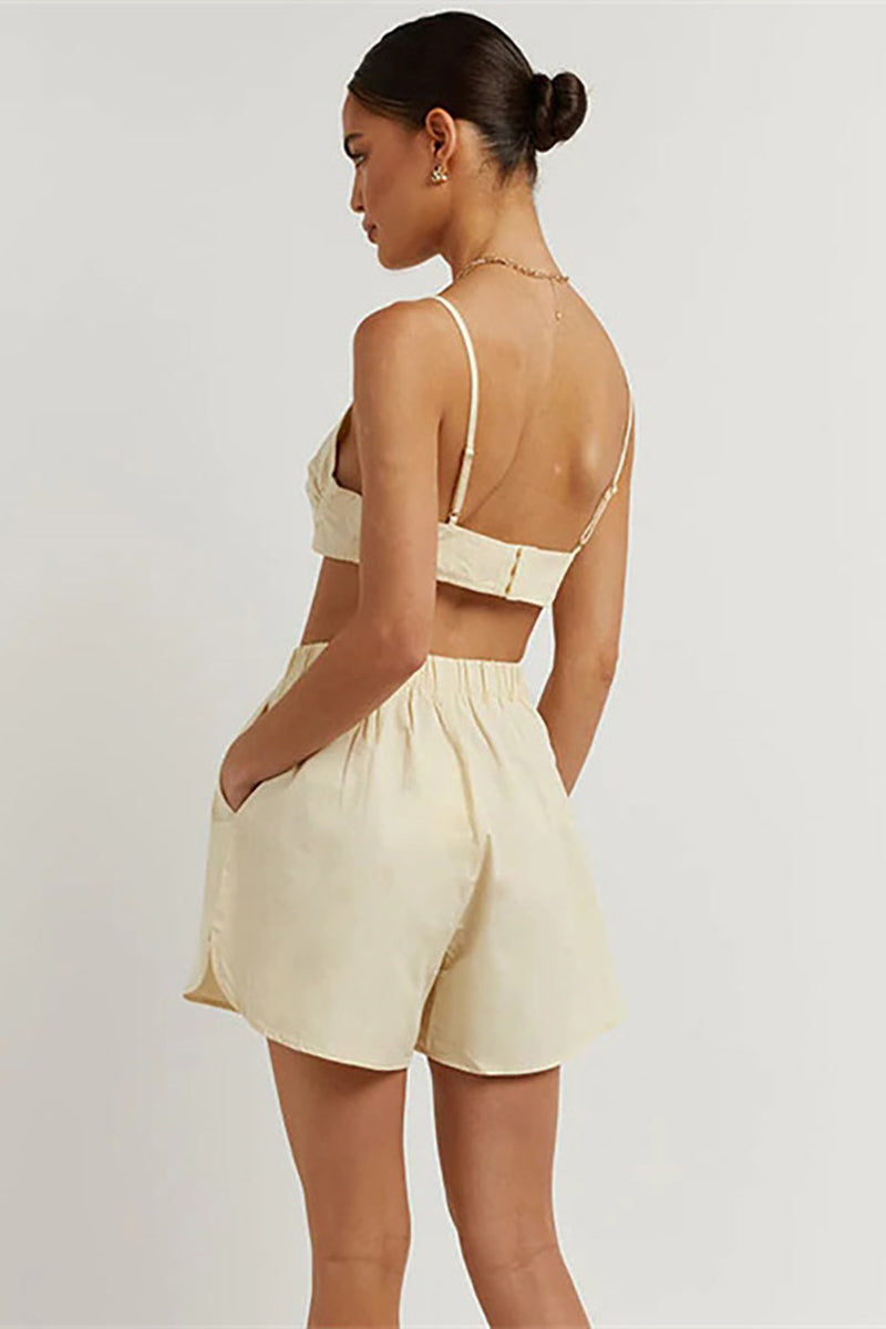 Long Sleeve Blouses Cami Crop Top 3pcs Shorts Set