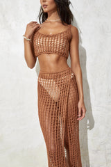 Y2K Fashions 2 Pcs Cover Up Knit Vest Slit Maxi Dress Set