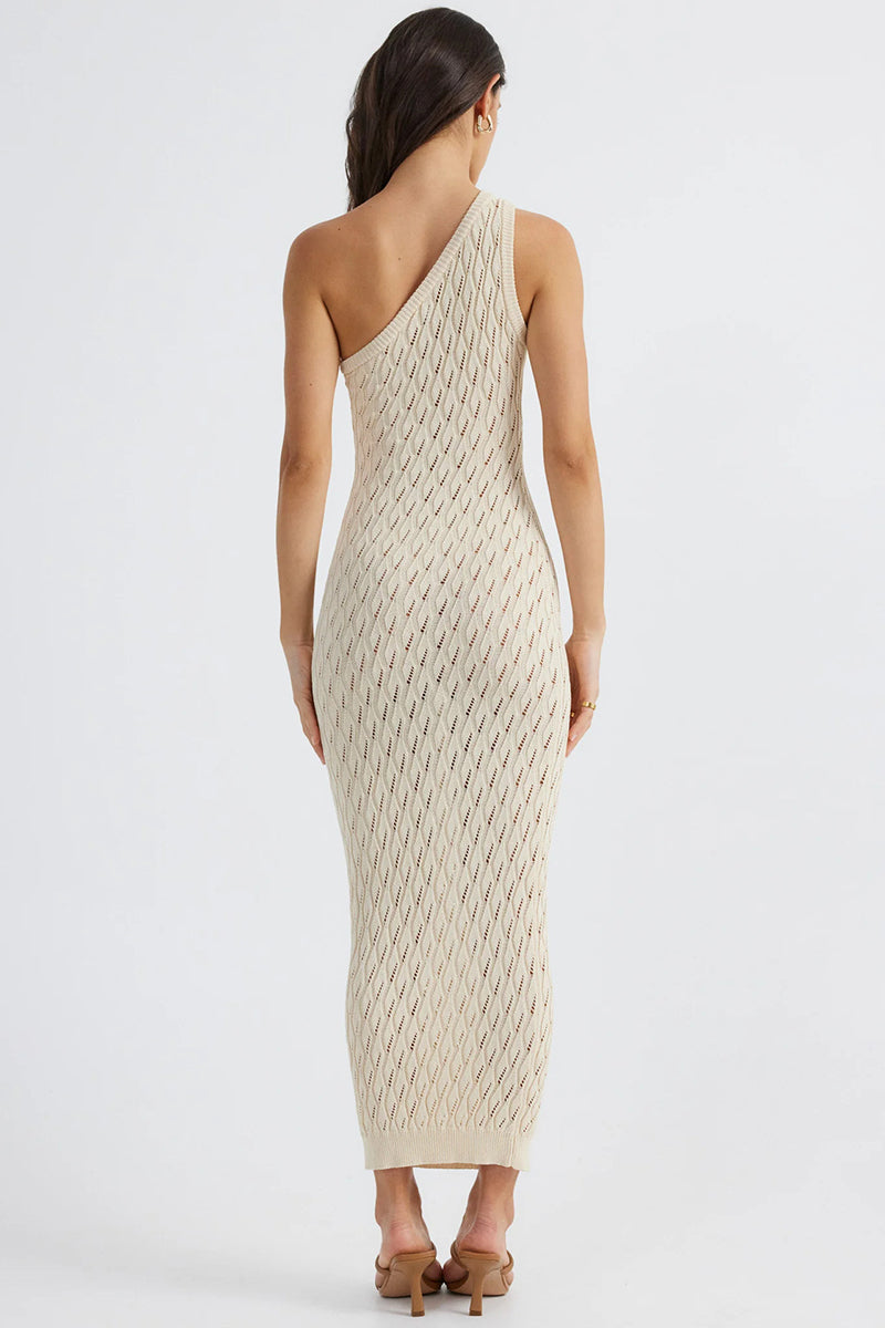One Shoulder Hollow Out Knit Sleeveless Slim-Fit Maxi Dresses-Orange