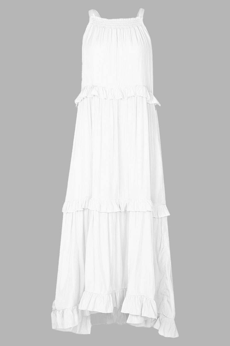 Ruffled Tiered Sleeveless Irregular Vacation Maxi Dresses
