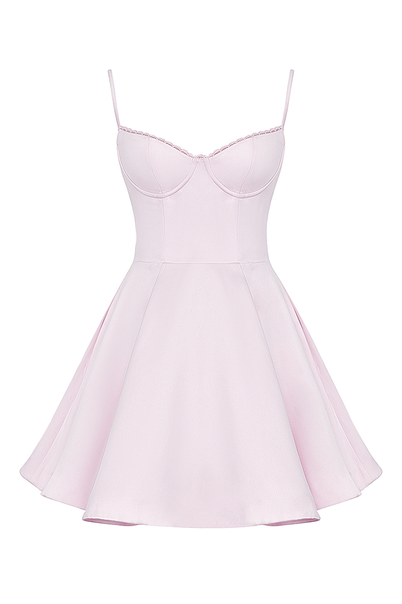 Spaghetti Strap Deep V Neck Cinch Waist Mini Dresses-Pink