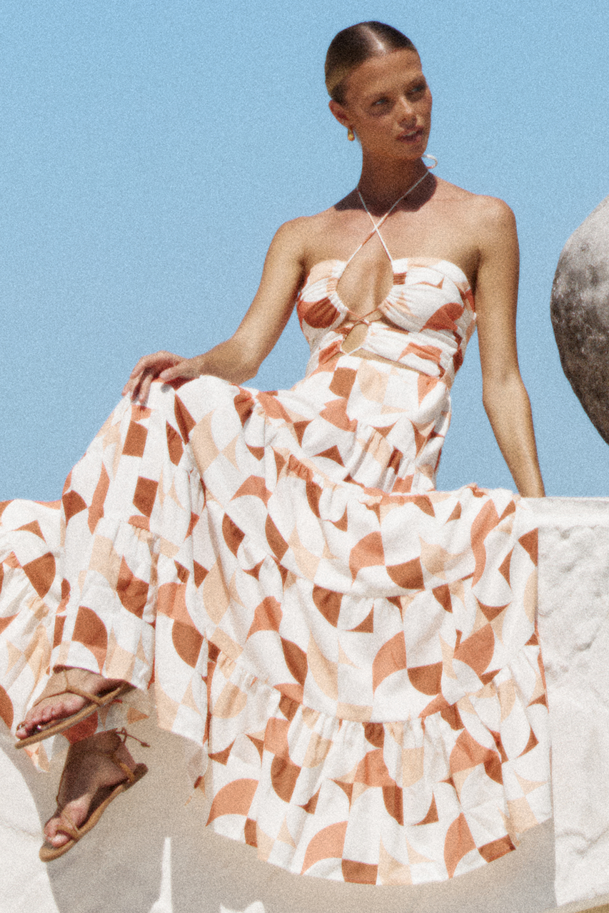 Vacation Halterneck Print Maxi Dresses