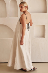 Spaghetti Strap Boat Neck Loose Fit Maxi Dresses-Beige