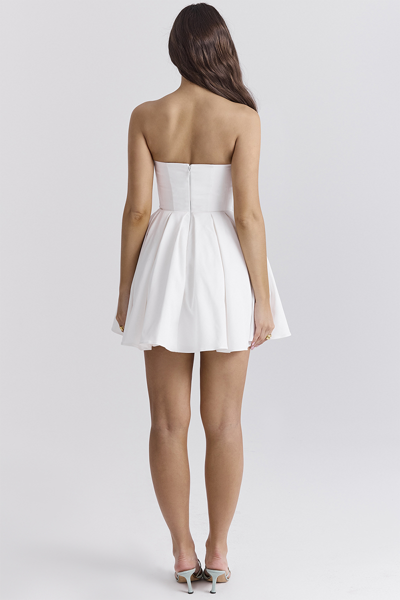 Boat Neck Corset A-Line Mini Tube Dresses-White