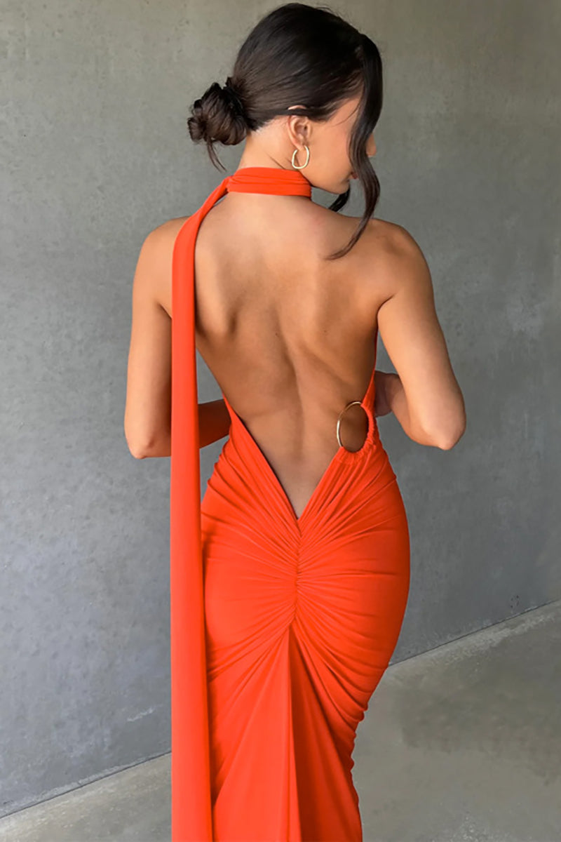 One Shoulder Sleeveless Sash Ring Decor Ruched Backless Elegant Evening Gown White Maxi Dresses