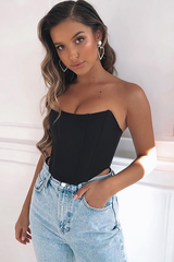 Satin Solid Color Strapless Crop Corset-Red