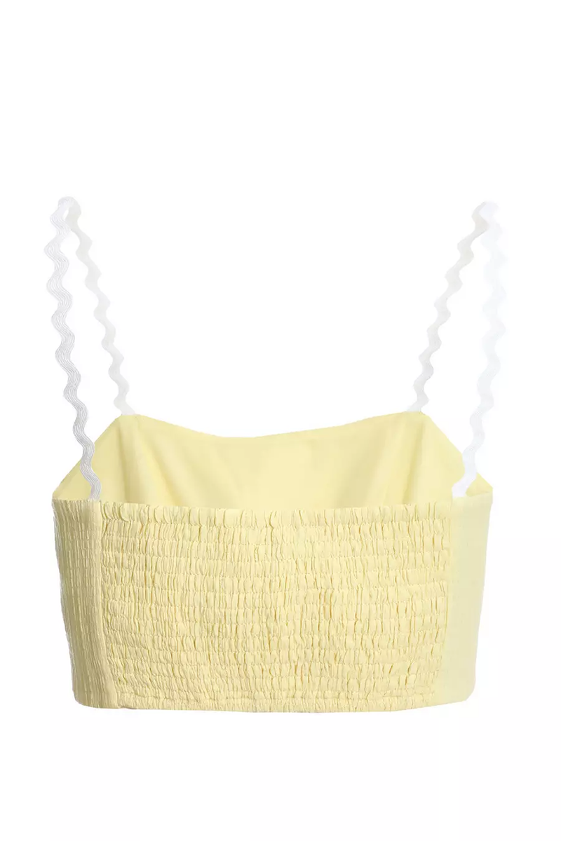 Wavy Straps Crop Top Tiered Mini Skirt Matching Set-Yellow