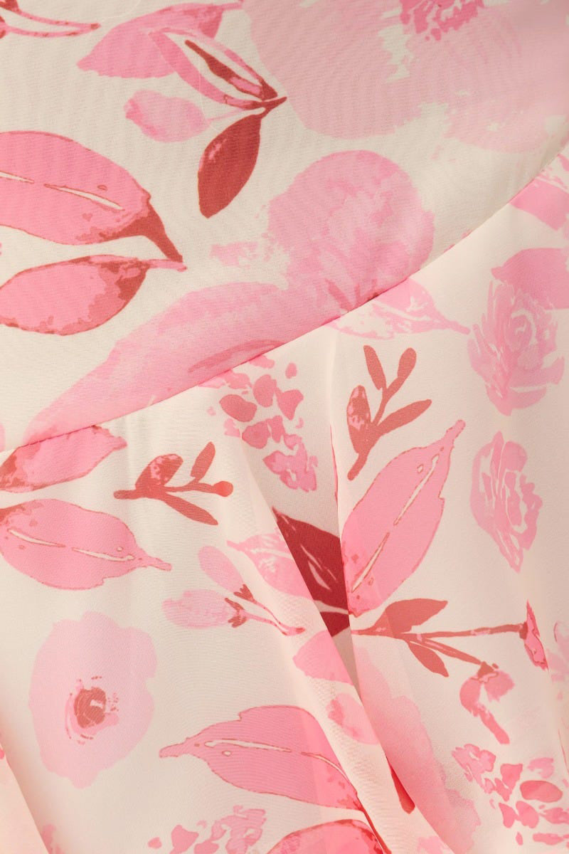 Floral Print Cami Crop Top Layered Maxi Skirt Matching Set-Pink