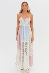 Mixed Prints Patchworks Halter Open Back Maxi Dresses-Pink Pre Order
