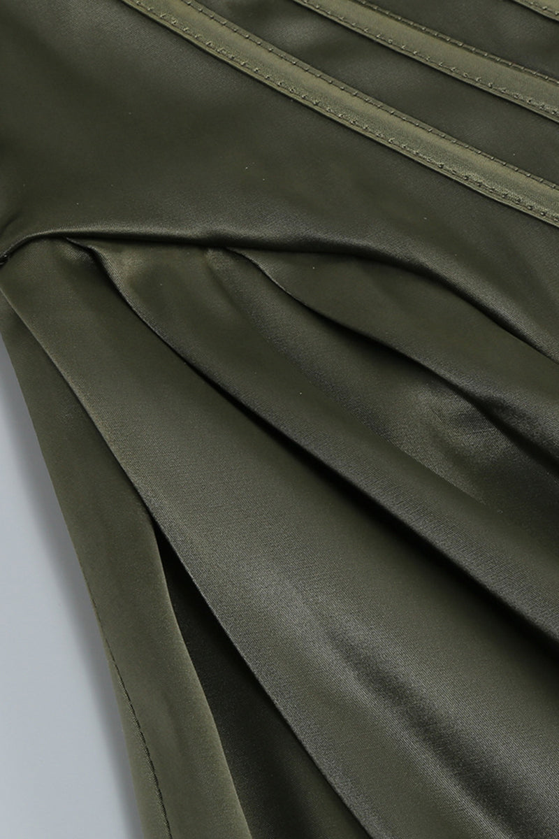 Irregular Neck Seam Corset Strapless High Slit Satin Evening Gown Slim Maxi Dresses