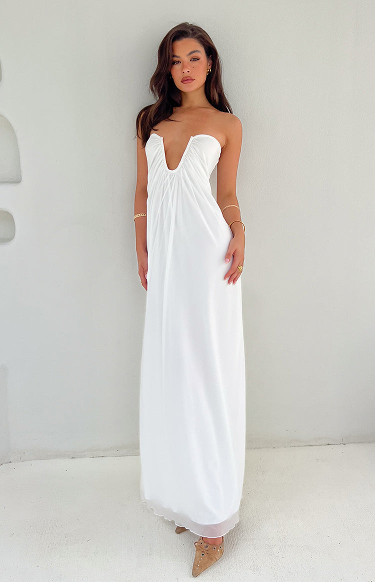Off Shoulder Notched V Neck Ruched Formal Party Layered Plain Maxi Dresses-Yellow