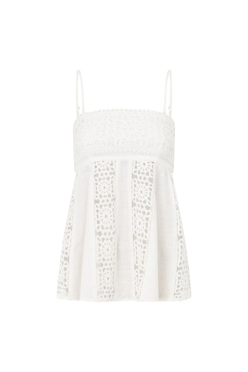 Crochet Panel Peplum Cami Top Wide Leg Pants 2pcs Set-White Pre Order