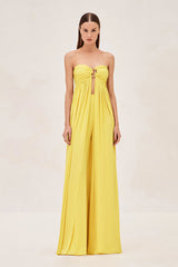 Strapless Front Slit Long Tunic Top Wide Leg Pants Plain Matching Set