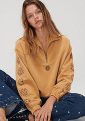 Embroidered Hoodie Pant Set Tracksuit - Yellow