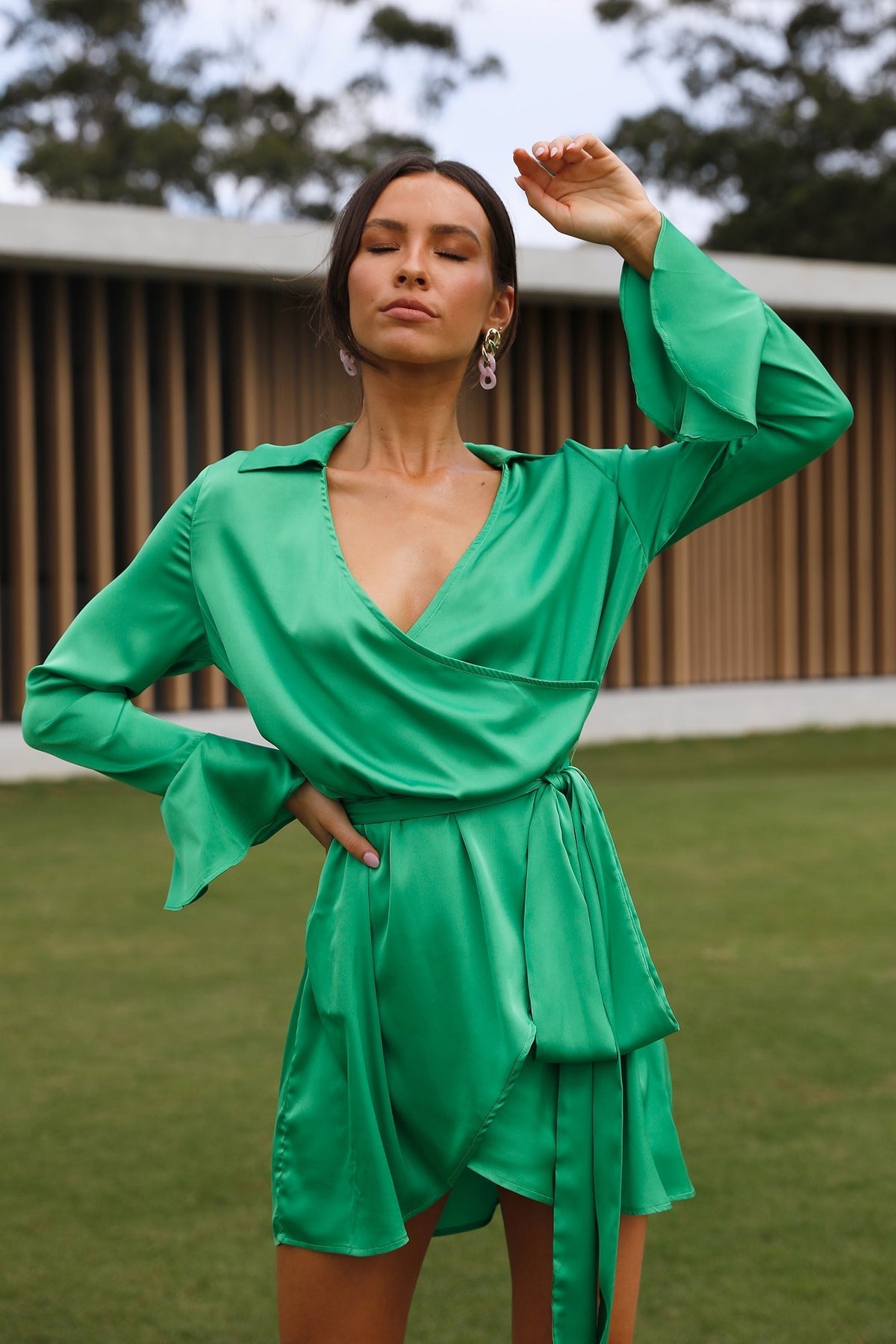Y2K Fashions V Neck Long Sleeve Tie Mini Dresses