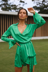 Y2K Fashions V Neck Long Sleeve Tie Mini Dresses