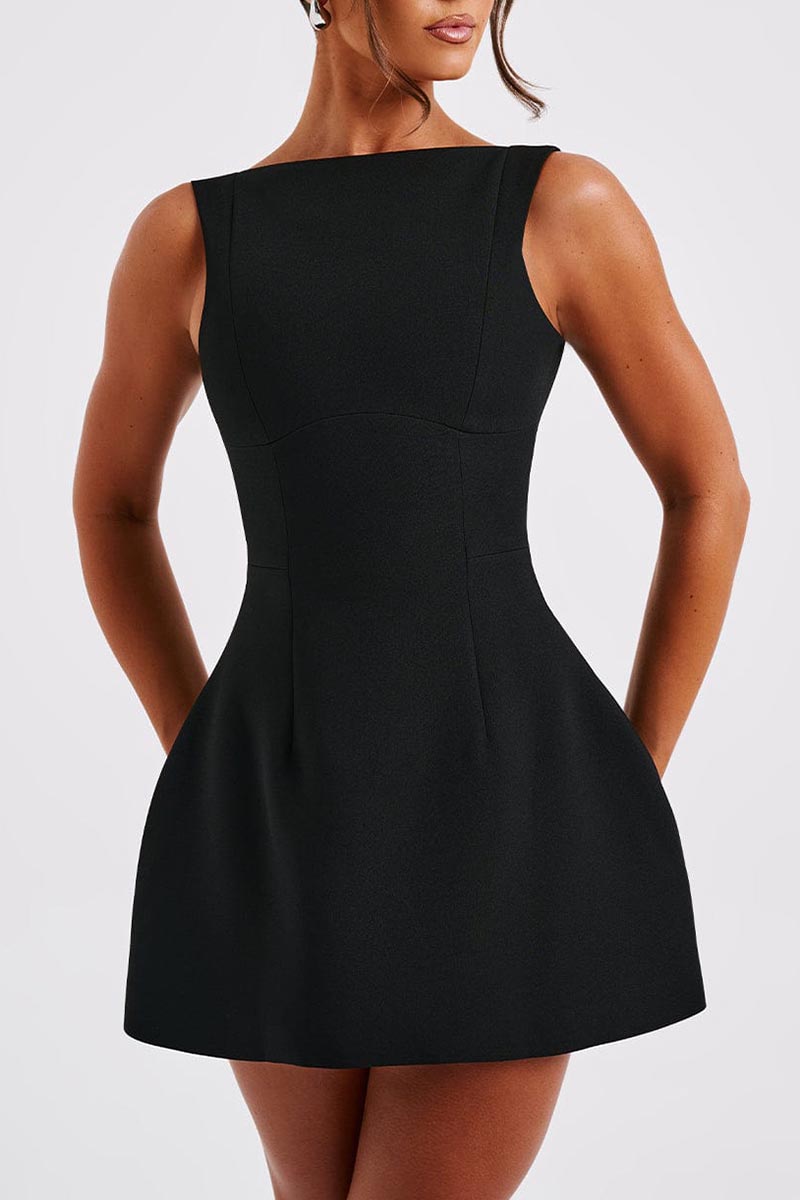 Solid Color A-Line Backless Mini Tank Dresses-White