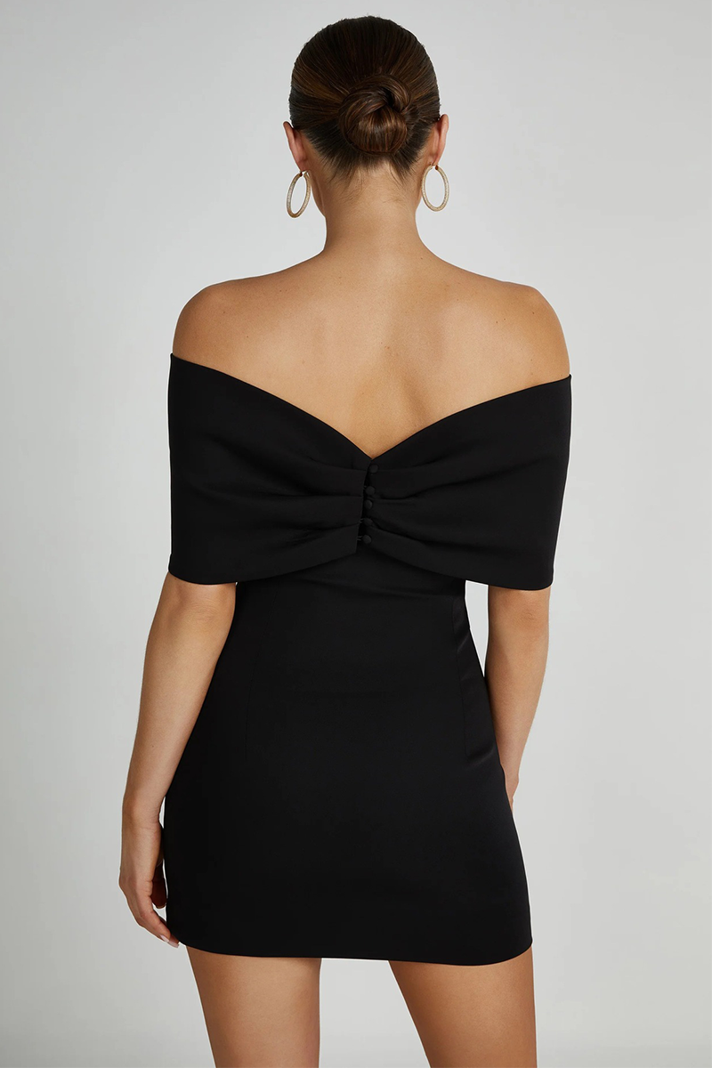 Bow Shaped Dropped Shoulder Short Sleeve Slim Fit Cocktail Party Mini Dresses-Red