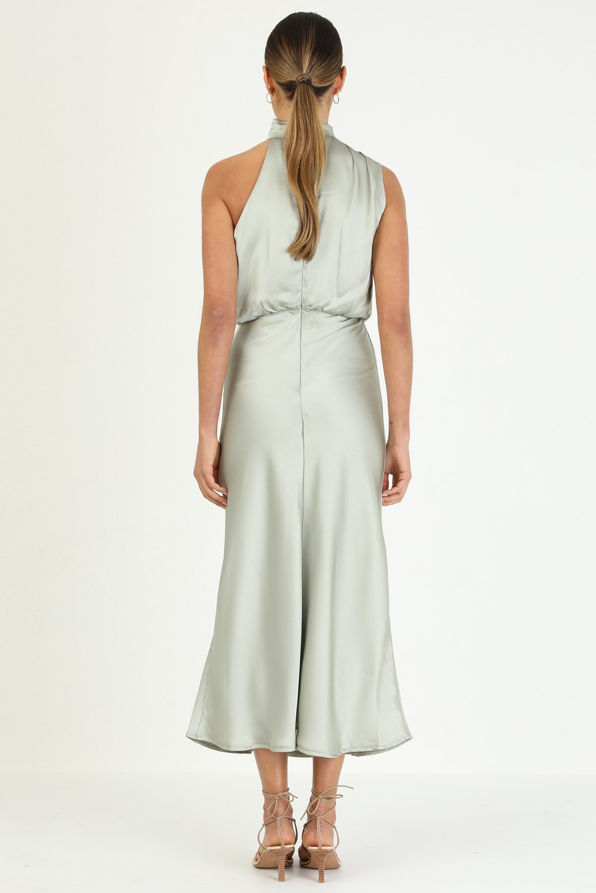 Turtleneck Sleeveless Satin Midi Dresses