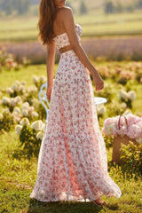 Vacation Pink Floral Two Piece Maxi Skirt Set