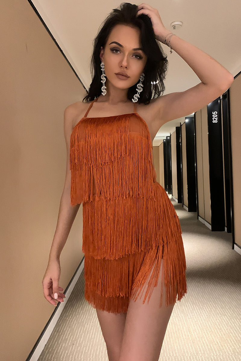Halter Backless Tiered Tassel Garden Party Mini Dresses