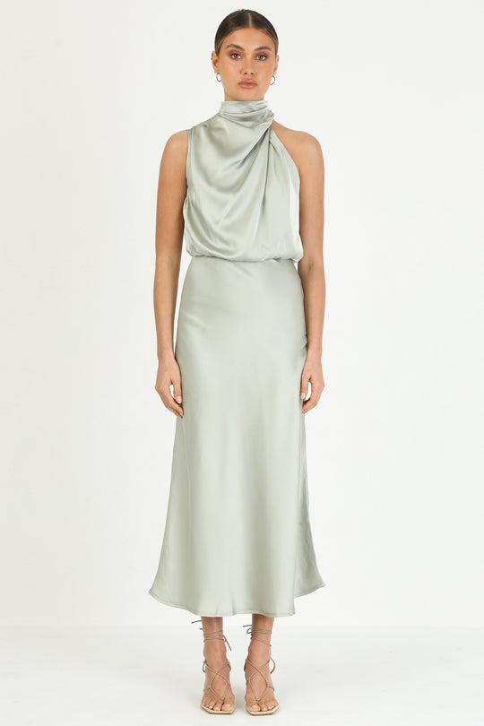 Turtleneck Sleeveless Satin Midi Dresses