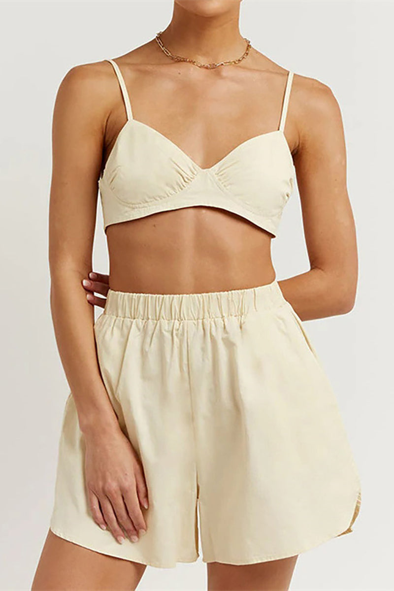 Long Sleeve Blouses Cami Crop Top 3pcs Shorts Set