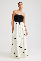 Strapless Colorblock Polka Dot Print A-Line Maxi Dresses-Black