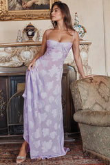 Elegant Floral Print Quilted Lace Up Back Formal Party Flowy Maxi Dresses-Green