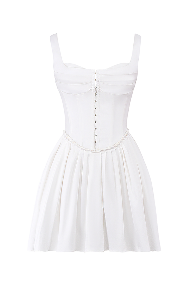 Sleeveless Single-Breasted Corset A-Line Mini Dresses-White