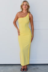 One Shoulder Backless Lace Up Slim Fit Maxi Dresses-Yellow