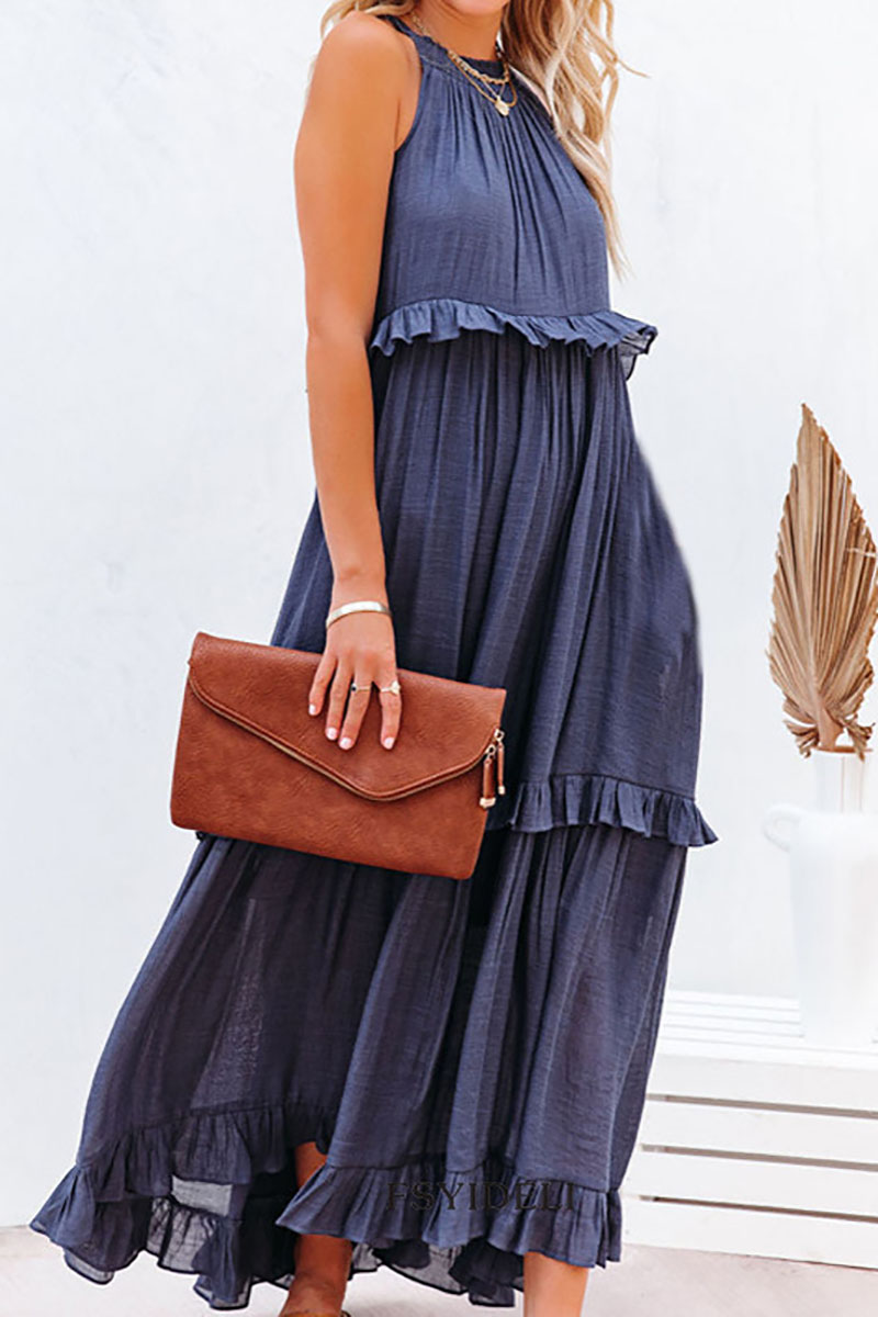 Ruffled Tiered Sleeveless Irregular Vacation Maxi Dresses
