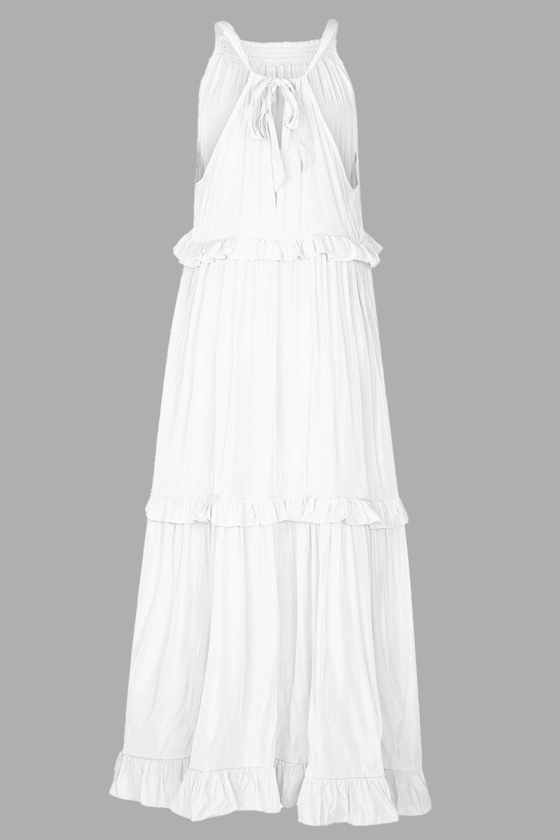 Ruffled Tiered Sleeveless Irregular Vacation Maxi Dresses